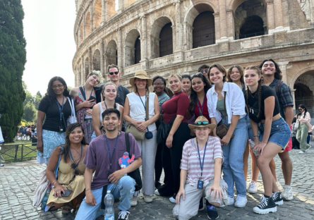 An image of students in the study abroad program visiting the Colosseum in Rome, Italy