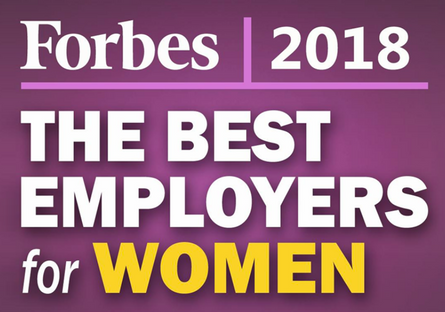 A graphic with wording Forbes 2018 The Best Employers for Women 