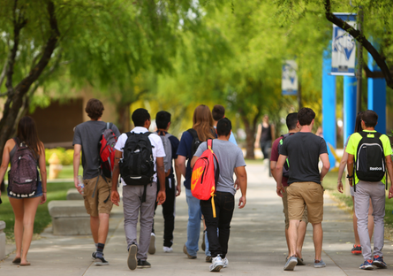 Students walking on a college campus