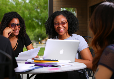 Image of smiling women working on laptops