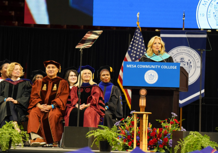 The First Lady of the United States, Dr. Jill Biden delivers the keynote speech at Mesa Community College's Commencement Ceremony