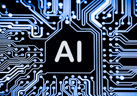 Image of a a computer chip and the letters AI